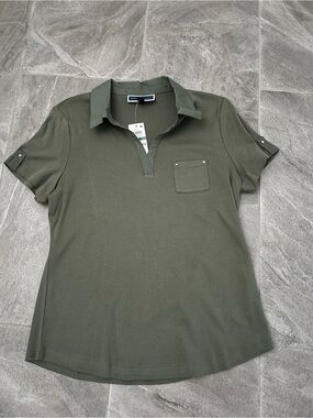 Karen Scott Olive Green Polo Shirt with Pocket